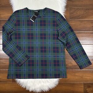 Lauren Ralph Lauren Size 2X Green‎ Plaid Stretch Cotton Long Sleeve Shirt Top